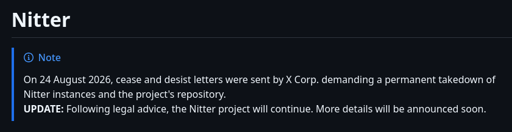 README update in Nitter indicating it will remain active as a project