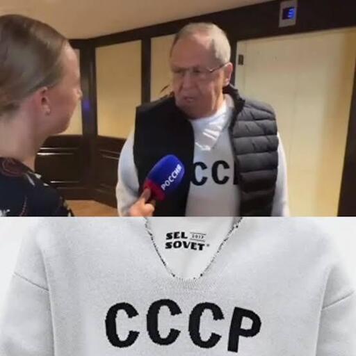MRE  russo Sergey Lavrov com camiseta da antiga União Soviética.
