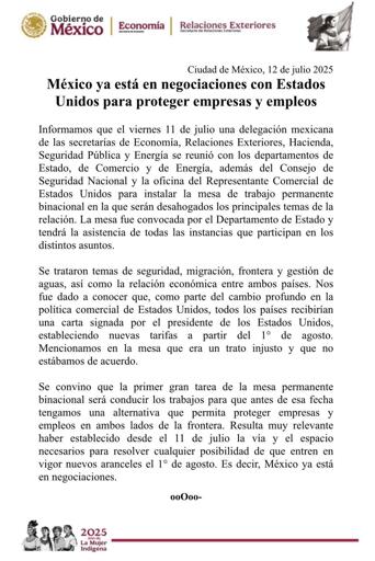 As tarifas, estão marcadas para começar no dia 1º de agosto.

O secretário da Economia do México, Marcelo Ebrard, disse nesse sábado,12, que o país não aceita as novas tarifas impostas pelos EUA sobre os produtos mexicanos.

O mesmo afirmou que a cobrança é injusta e que o México já começou a conversar com os EUA para tentar evitar que essas tarifas prejudiquem empresas e empregos no país.